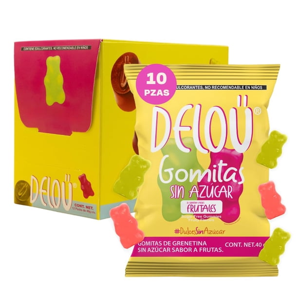 Deloü Gomitas Sin Azúcar - Pack 10 unidades de 40 gr - Dulces Sin Azúcar - Bajas en Calorías y Carbohidratos - Ingredientes 100% Naturales - Gomitas Enchilada