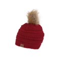 thumbnail image 1 of Gravity Threads Bonnet en Tricot Torsadé avec Pompon en Fausse Fourrure, Rouge, 1 of 2