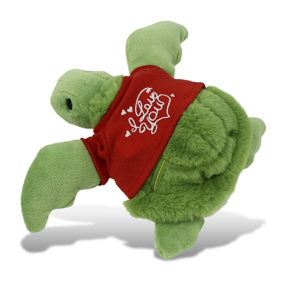 DolliBu I LOVE YOU Green Sea Turtle Plush- Cute Sea Turtle Plush Stuffed Animal with I Love You Red Shirt For Valentine, Anniversary, Romantic Date, Boyfriend, or Girlfriend Gift - 8 inches