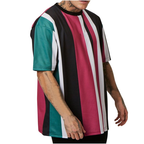 Camisetas de Manga Corta de los Hombres Casual Raya Cuello Redondo, Camiseta Ligera de Poliéster para Regalos Al Aire Libre, Viajes Y Familia