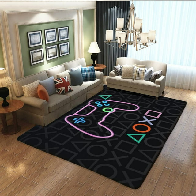 Teen Boys Carpets Printed Gamepad Living Room Mat Gamer Bedroom Area Rugs Controller Player Home Decor Non-Slip Crystal Sofa Floor 120*160CM