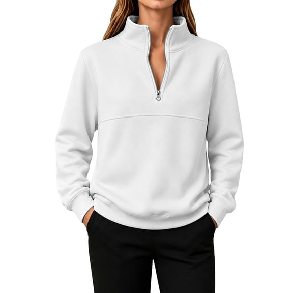 JFGHDG Women Half Zip Oversized Sweatshirts Long Sleeve Solid Color Drop Shoulder Fleece Workout Pullover White L