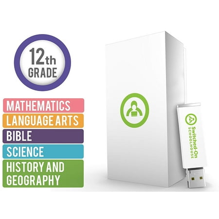 Switched on Schoolhouse, Grade 12, USB 5 Subject Set – Math, Language, Science, History, & Bible, 12th Grade Homeschool Curriculum by Alpha