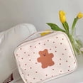 thumbnail image 3 of Bolsa de cosméticos de oso, bolsa de aseo de lona portátil linda con cremallera para niñas estudiantes, oso de punto beige, 3 of 5