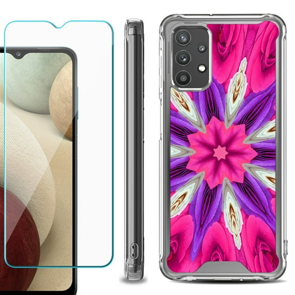 Shockproof Bumper Phone Case for Samsung Galaxy A32 5G, with Tempered Glass Screen Protector, by OneToughShield ® - Kaleidoscope Rose