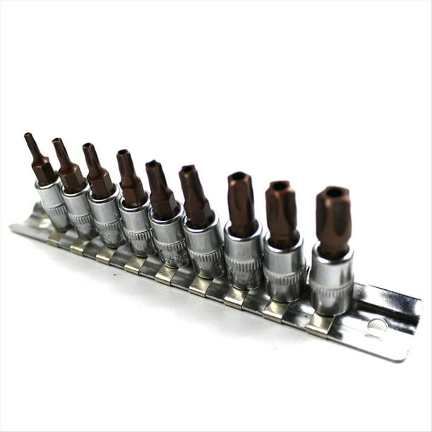9 Puntas de Destornillador Torx de Estrella de 5 Puntas, con Dado de 1/4 de Pulgada, TS10-TS50, Accesorios para Herramientas Manuales.