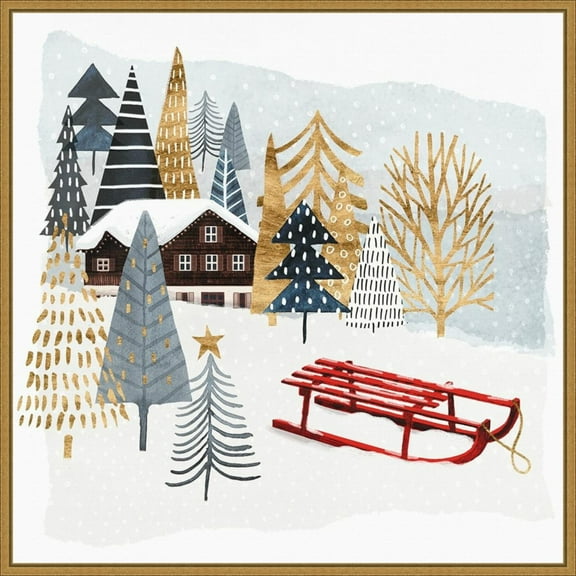 Amanti Art Christmas Chalet II Framed Canvas Wall Art Print