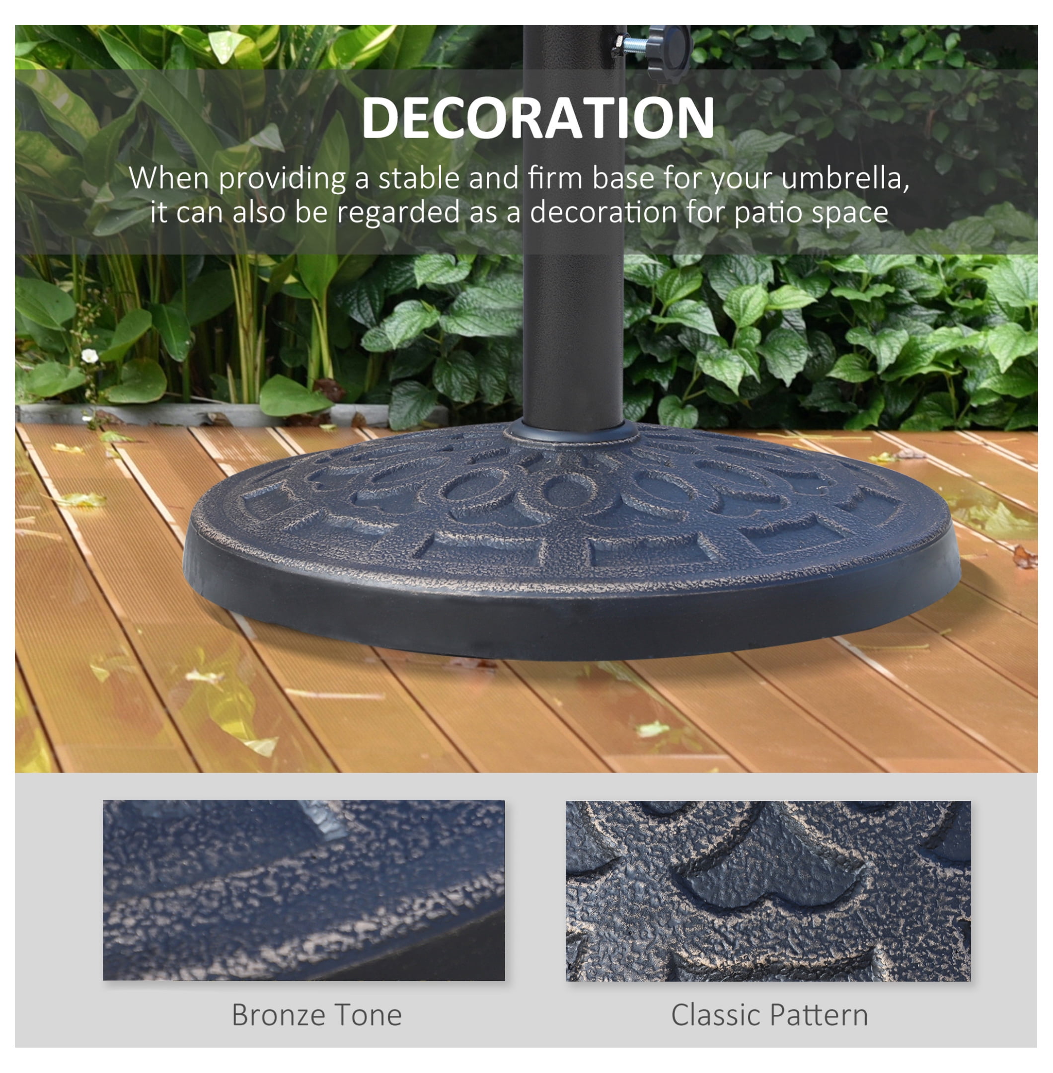 26lbs Heavy Duty Umbrella Base, 17" Umbrella Stand Outdoor Base with Decorative Pattern, for Patio, Outdoor, Swimming Pool, Bronze