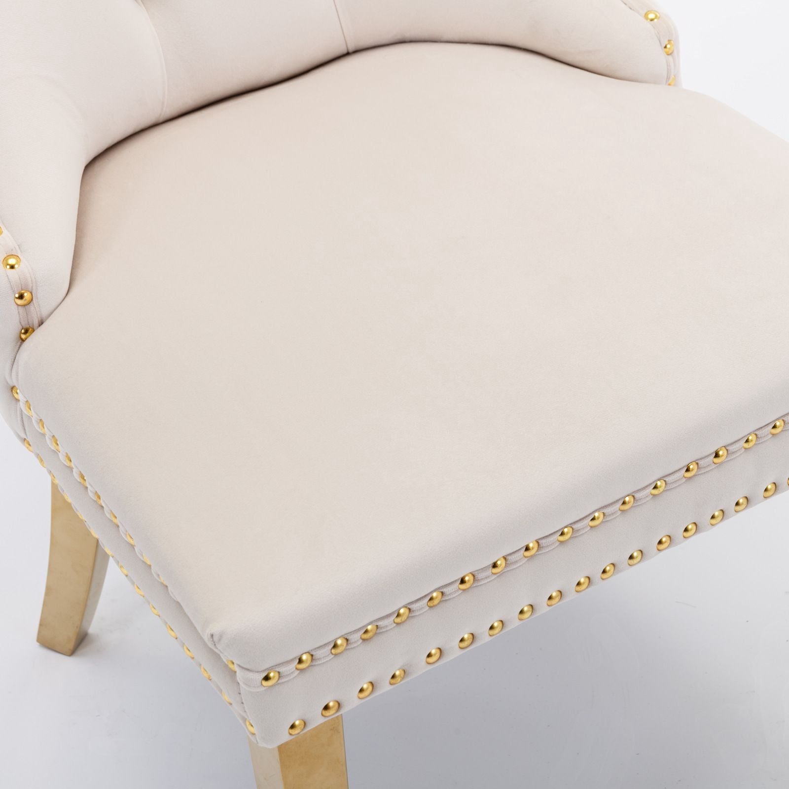 Dining Room Chairs with Velvet Fabric Dining Chairs with Golden Stainless Steel Plating Legs, Backrest and Button Velvet Fabric Design,Luxury Home Furniture for Dining Room(Beige Set of 6)