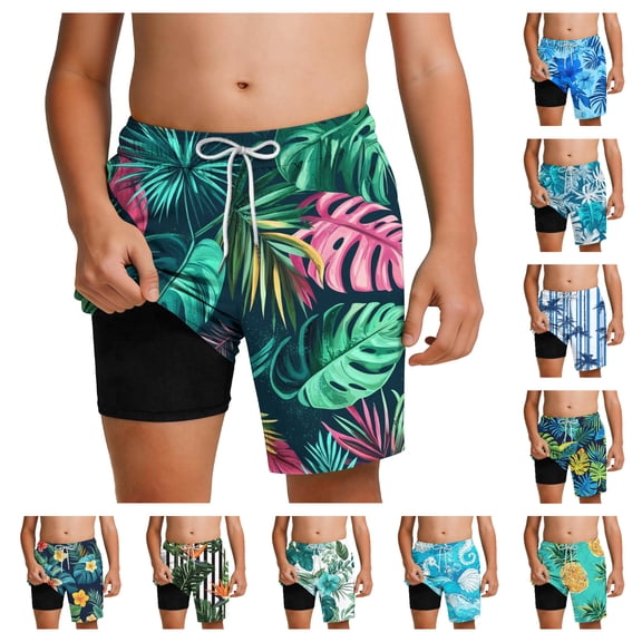 Afuyipoi Boys Swim Shorts Size 10-12,Tropical Print Drawstring Casual Elastic Waist Surf Swim Trunks Green