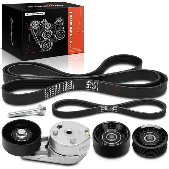 A-Premium Engine Serpentine Belt Drive Kit with Tensioner & Idler Compatible with Ford Escape 2008, Fusion 2006-2009 & Lincoln Zephyr 2006 & Mercury Mariner 2008, Milan 2006-2009, 3.0L, 5-PC Set
