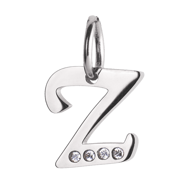 Charm para Pulsera LuckyLy, Dije Inicial Letra A, Acero Inoxidable y Zirconia Cúbica, Modelo Lizzy plateado Letra Z