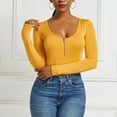 thumbnail image 4 of jsaierl Long Sleeve Bodysuit for Women Fashion Casual Solid Color Quarter Zip Scoop Neck Pullover Jumpsuit Bodysuit, 4 of 9