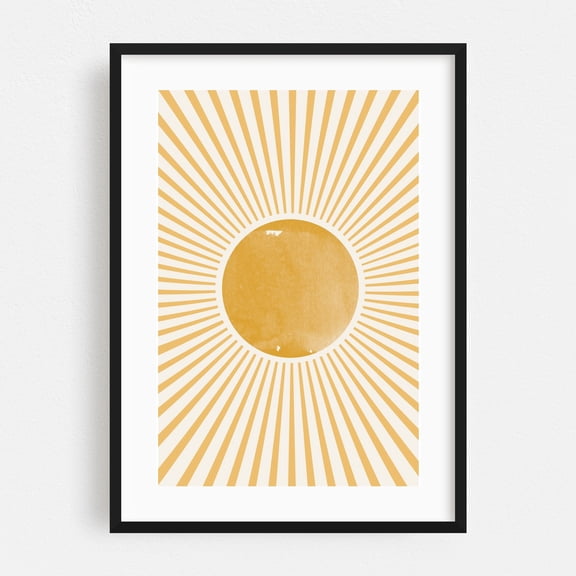 Boho Sun - Illustration Minimalist Abstract Geometric Boho Vintage Sunset Mid-Century Modern Black Framed Wall Art Print 20 x 30 inches
