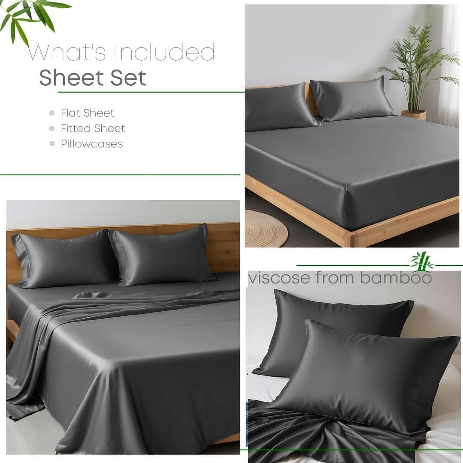 100% Bamboo Twin Sheet Set - Ultra Soft, Breathable & Cooling, Ideal for Hot Sleepers, 16" Deep Pocket, Hotel Luxury Bedding (Charcoal Grey)