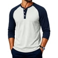thumbnail image 2 of IAJDKMEK Men's Henley Long Sleeve Shirts - Color Block Raglan Design Casual Top for Men with Soft Feel,Navy L, 2 of 7