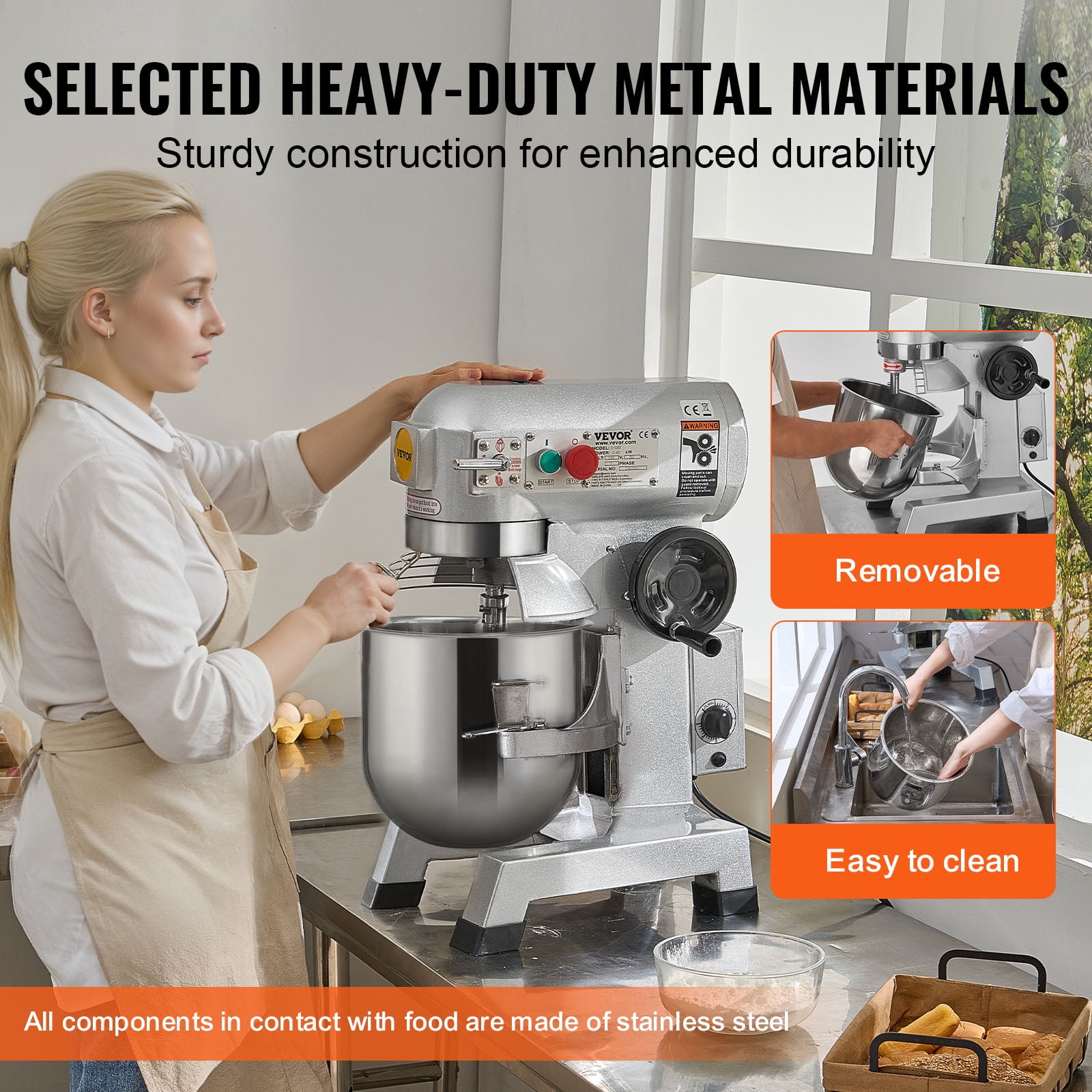 VEVOR Commercial Food Mixer,30Qt Commercial Mixer with Timing Function, 1100W Stainless Steel Bowl Heavy Duty Electric Food Mixer Commercial with 3 Speeds Adjustable 108/199/382 RPM,Dough Hook Whisk