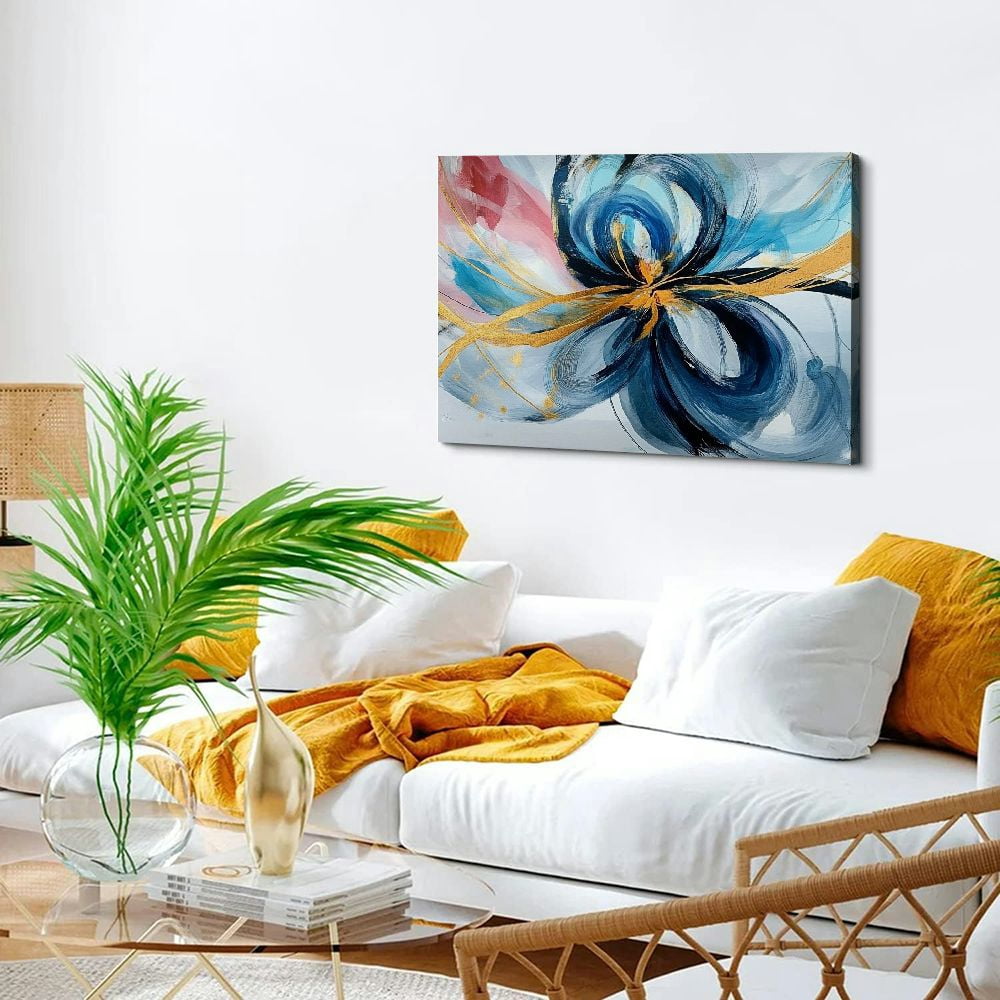BROOKMAPLES Modern Large Abstract Wall Art - Bright and Design - Blue and White Canvas Picture Artwork & 30x60 Inches Wall art for living room and office Oversized Abstract wall Decor 36x24in