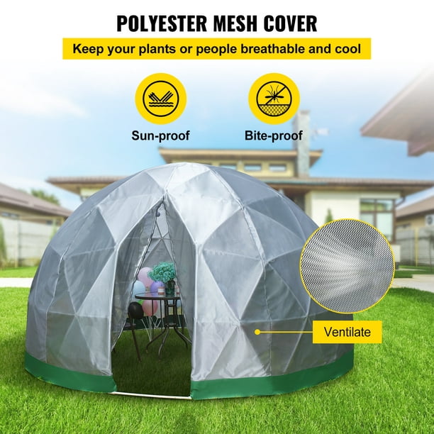 VEVORbrand Dome Igloo Bubble Tent, 12'x7'Garden Dome Tent, Polyester Mesh Geodesic Dome House with Storage & LED Light, 8-10 Person Use, for Planting, Outdoor Party, Backyard, Gazebo - Walmart.com