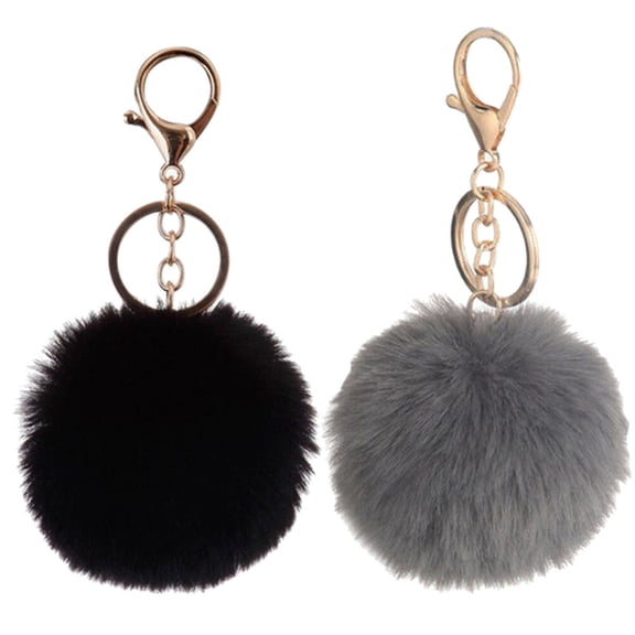 Raindrops 2Pcs Fluffy Keychain with Pompom Design for Ladies Girls All Kinds of People