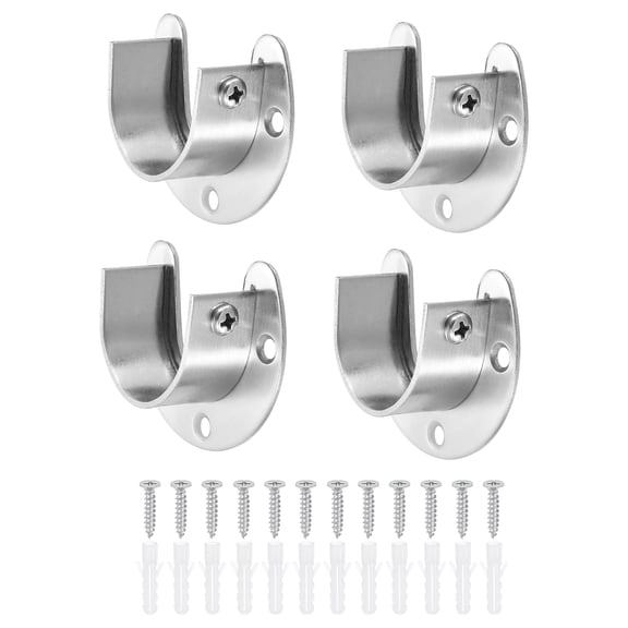 Uxcell 4Pcs Closet Rod End Supports, 1.26" Stainless Steel Flange Rod Holder Bracket End Supports with Screws for Bathroom Closet Curtain, Silver