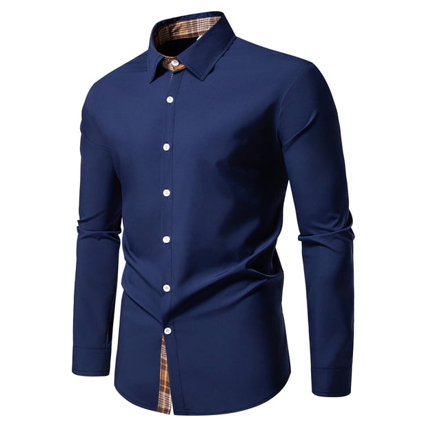 Blusa y camisa de manga larga con cuello vuelto para hombre, informal, con botones y retazos, de poliéster.