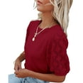 thumbnail image 2 of Yesfashion Womens Short Sleeve Sweaters Crewneck Knit Pullover Tops Summer Lightweight Crochet Blouse Shirt, 2 of 5