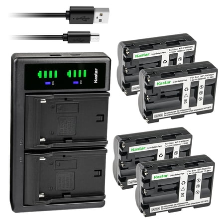 Kastar 4-Pack Battery NP-FM500HN and LTD2 USB Charger Compatible with Sony NP-FM500 NP-FM500H NP-FM500HN Battery Sony BC-VM10 AC-SQ950 Charger VG-C77AM Grip Viltrox Monitor Viltrox DC-50