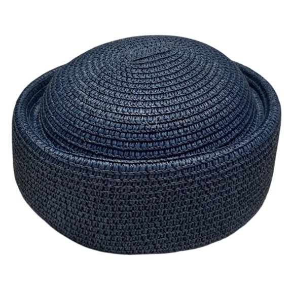 Vintage Straw Beret Hat for Women 8.27 Inch, Hand Woven Breathable Summer Cap with Classic Pillbox Design, Elegant Paper Straw Hat for Daily Travel Wedding Party, Headwear, Blue