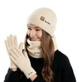 thumbnail image 3 of Moocorvic Gifts for Women Mom Beanie Hat Scarf Gloves Set, Winter Warm Long Scarf Neck Warmer Touchscreen Gloves,Beige, 3 of 3