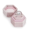 thumbnail image 3 of Velvet Double Slot Ring Holder Jewelry Box Antique Hexagon Geometric Ring Bearer Box for Premium Wedding Ceremony Proposal Engagement Ring boxes Photos Vintage Heirlooms Display (Pink), 3 of 7