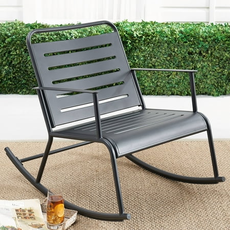 Get The Mainstays Auden Outdoor Steel, Mainstays Black Solid Wood Slat Outdoor Rocking Chair