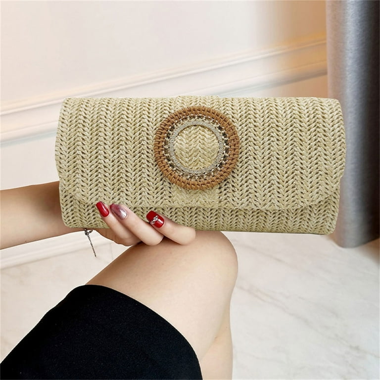 Straw Clutch Purses Women Summer Beach Straw Purse Woven 