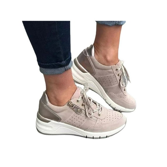 Fangasis Women's Platform Sneakers Wedges Low Top Lace Up Shoes Increase Fashion Sneakers for Womens Girls