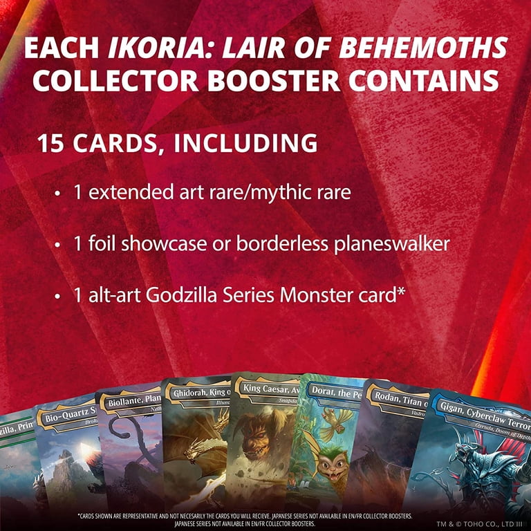 ikoria booster box godzilla Ikoria: Lair of Behemoths Draft Display New and experienced players alike enjoy tearing into a Draft Booster to discover which new cards theyll add to their decks. Japanese Exclusives Not Included in