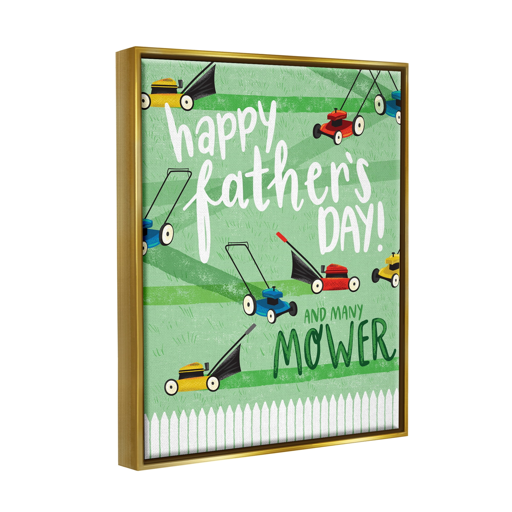 Stupell Industries Happy Father's Day Lawn Mowers Holiday Painting Gold Floater Framed Art Print Wall Art