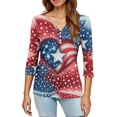 thumbnail image 4 of Women's 250th Anniversary USA Shirt Patriotic American Flag Print V-Neck Button 3/4 Sleeve T-Shirt, 4 of 6