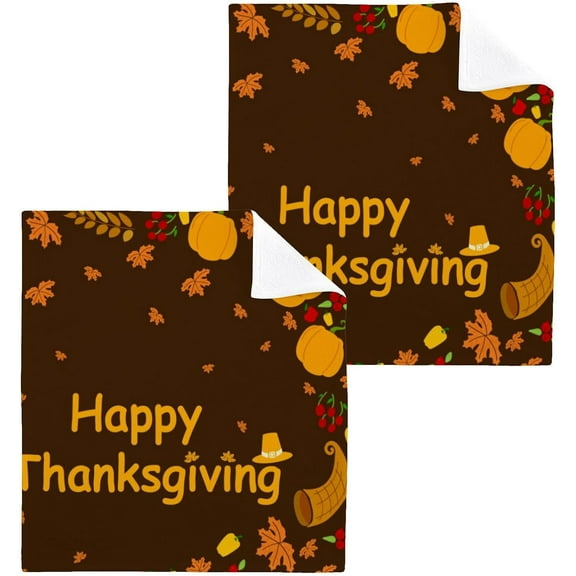 SKYSONIC Thanksgiving Washcloths Set of 2, Highly Absorbent Soft Cotton Fingertip Towels for Bathroom, Kitchen, Gym, Spa, Home Decor, 12 x 12 Inch