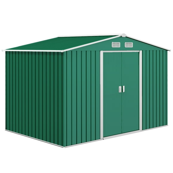 Outsunny 9.1'x 6.4' x 6.3' Garden Storage Shed w/ Steel Floor Green