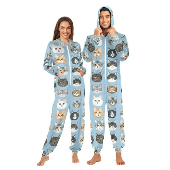 FORMRS Onesies Pajama for Adults Unisex Hoodie Winter Jumpsuit One Piece Sleepwear, Sizes S-2XL, Vibrant Cute Cat