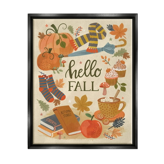 Hello Fall Cozy Autumn Items Holiday Graphic Art Jet Black Framed Art Print Wall Art