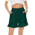 thumbnail image 1 of Mefallenssiah Women'S Summer Casual with Pockets Drawstring Solid Ruffles Short Pants, 1 of 7