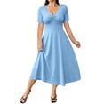 thumbnail image 3 of VBVC Women's Scalloped V Neck Lace Short Sleeve Midi Dress , Ladies' Fit and Flare Casual Dress , Elegant A Line Party Dress For Women,Sky Blue,S-5XL, 3 of 10