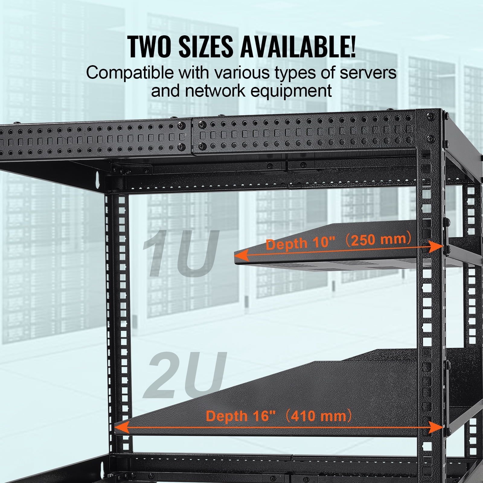 KFFKFF 2U Cantilever Server Shelf, 406mm Deep, Supports up to 22.68kg, Ventilated Design for Enhanced Cooling, Suitable for 19"/482.6mm Data Cabinets