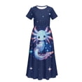 thumbnail image 5 of Uourmeti Girl's Dress Blue Axolotl Galaxy Print Crew Neck Short Sleeve Maxi Long Dress with Pockets Cute Flowy Holiday Outfits, Size 7-8 Years, 5 of 7