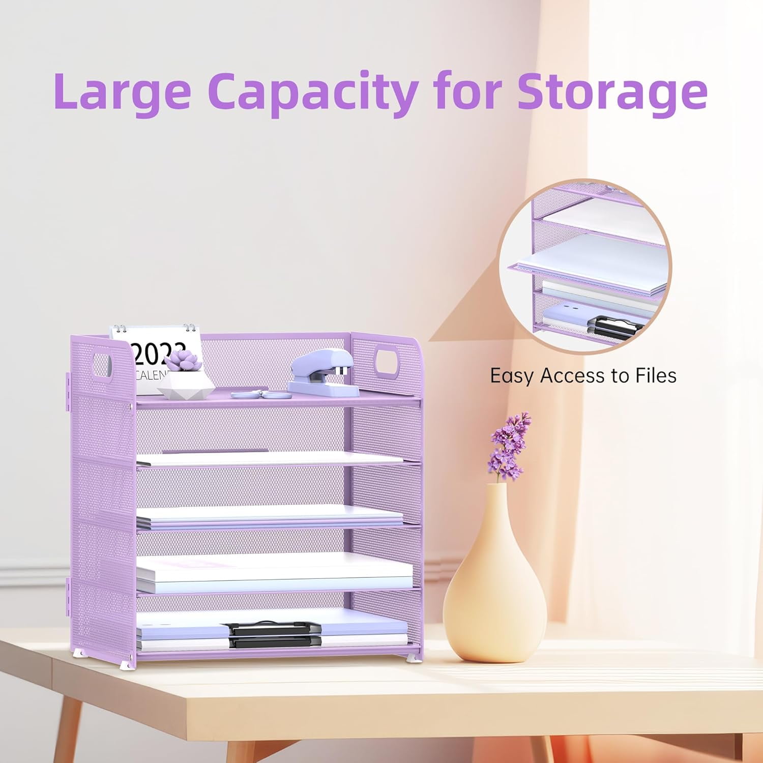 INTIGE 5-Tier Metal Desk Organizer with Handle, File Organizer, Purple, 1 Piece
