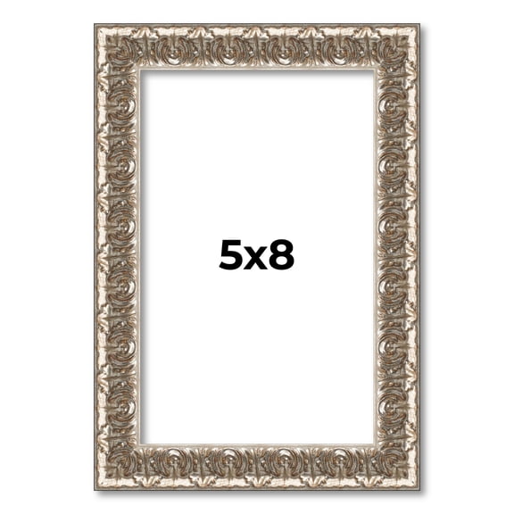 5x8 Frame Silver Versailles Ornate Solid Wood Picture Frame | 1 Inch Moulding Width | Interior