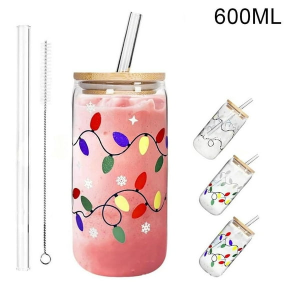 Color Changing Christmas Cup, Cute Color Changing Glass Cup With Leakproof Lid & Reusable Straw, Reusable Travel Mug For Travel Coffee Drinking Tumbler (Color 380ML)