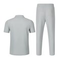 thumbnail image 5 of 2 Piece Waffle Textured Matching Suit for Men Deep V Lapel Polo Shirt Drawstring Waist Straight Leg Pants Wrinkle Resistant Casual Outfit for Weekend Resort Travel Gray S, 5 of 6