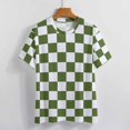 thumbnail image 4 of Green White Check Checkered Lotus Leaf Neck T-Shirt Long Sleeve Women'S T Shirt Elegant Fashion Tops & Tees, 4 of 8